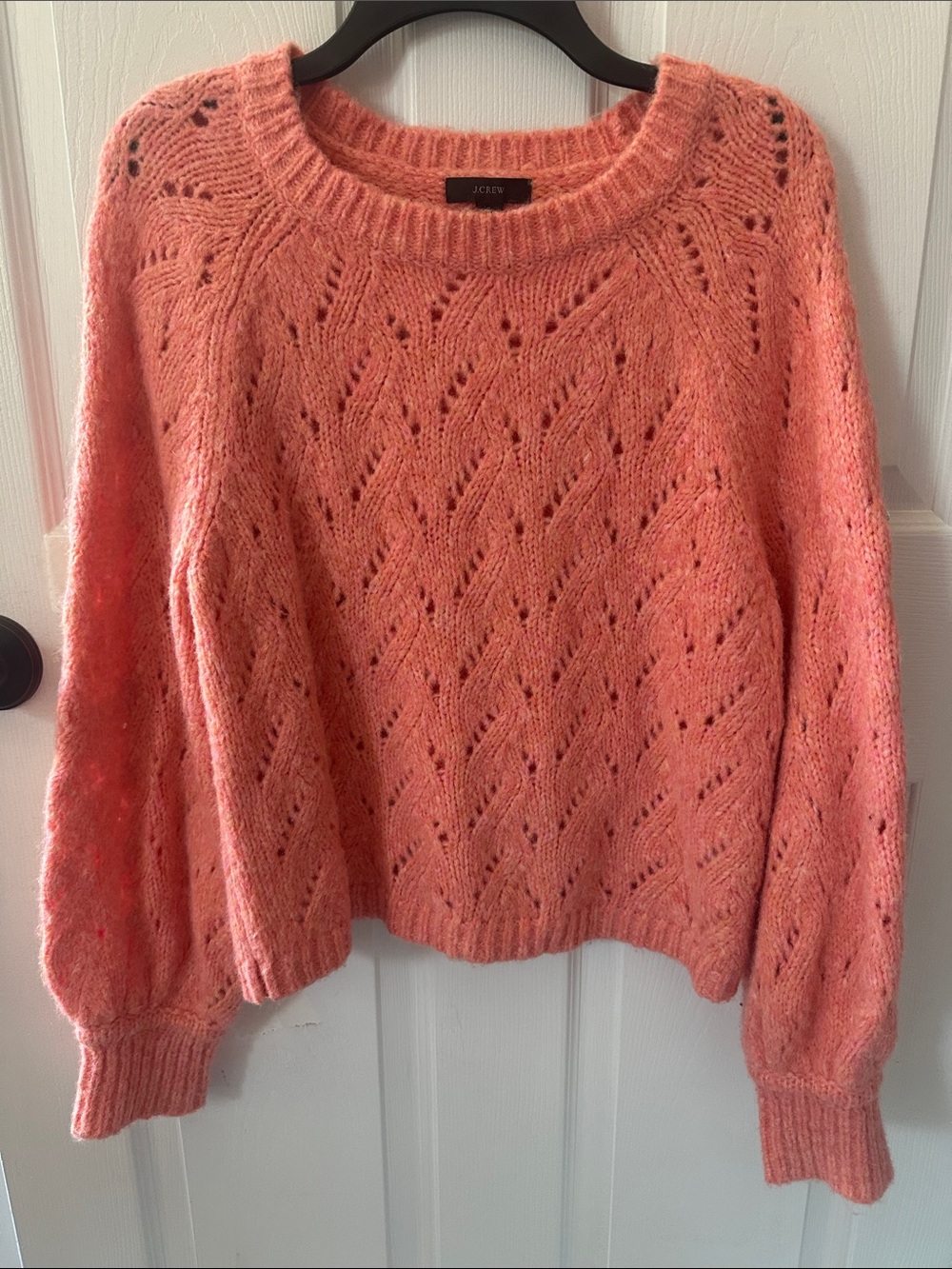 J. Crew Coral Eyelet Knit Crewneck Sweater